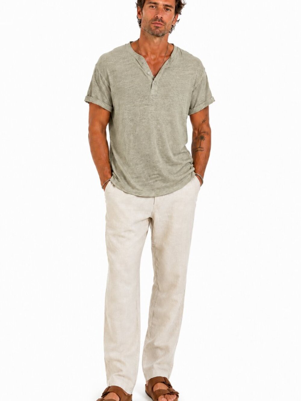Rag and Bone Shirt Mens Medium Beige Henley Tee Short Sleeves Casual 100% Cotton